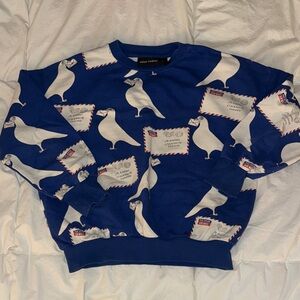 Mini Rodini Blue Sweater with White Pigeon Print